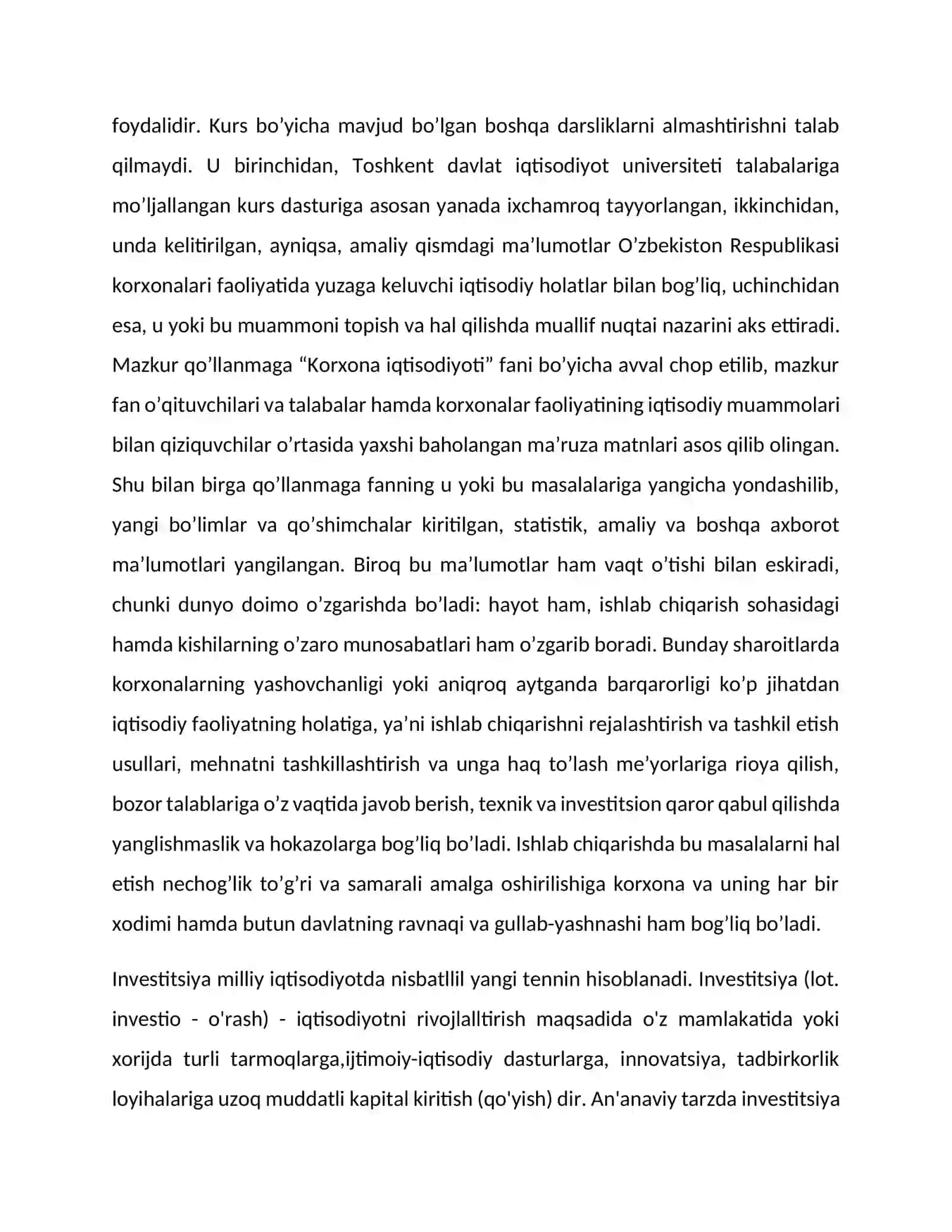 Korxonaning investitsiyalar strategiyasi. Investitsion loyiha, uning samaradorligini hisoblash 3