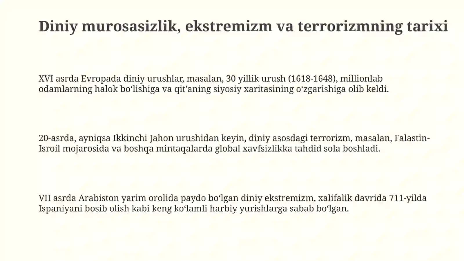 Diniy fanatizm, ekstremizm, va terrorizmning tarixi va hozirgi davrda xavfsizlikga tahdidi 3