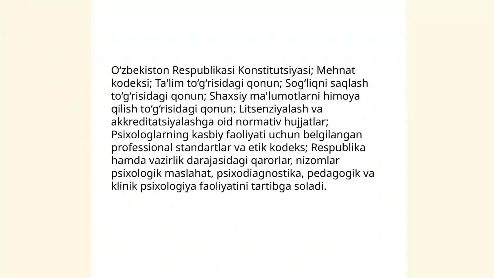 Psixologning kasbiy faoliyatini tashkil qilishda me'yoriy hujjatlar 3