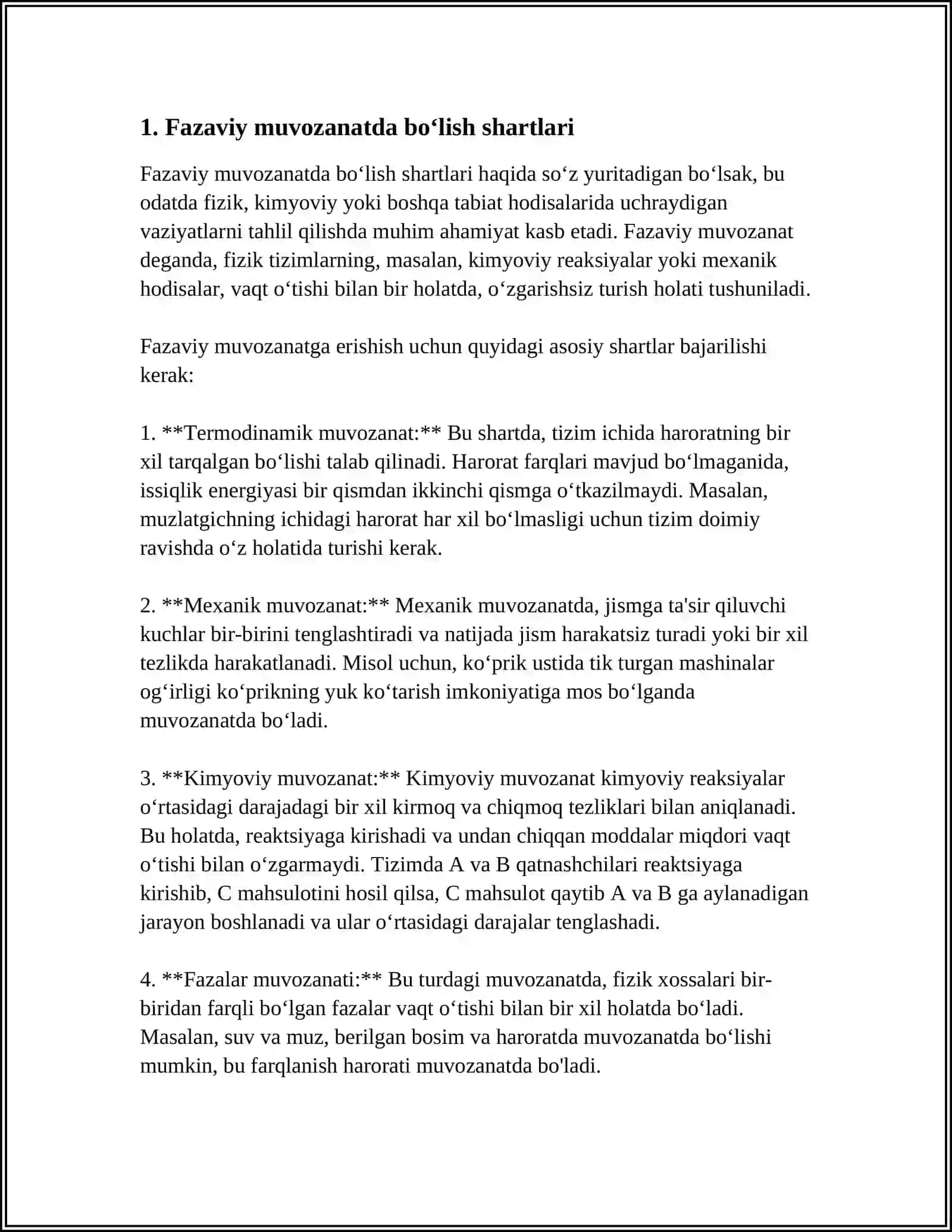 FАZАLАRNING MUVОZАNАTDА BO‘LISH SHАRTI. FАZАLАR DIАGRАMMАLАRI. KLАPЕYRОN-KLАUZIUS TЕNGLАMАSI. KRITIK NUQTА. MЕTАSTАBIL HОLАTLАR. UCHLАNGАN NUQTА. IKKINCHI TUR FАZАVIY O‘TISHLAR 3