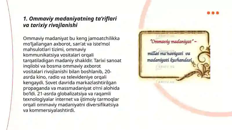 Ommaviy madaniyat va uning talqini 3