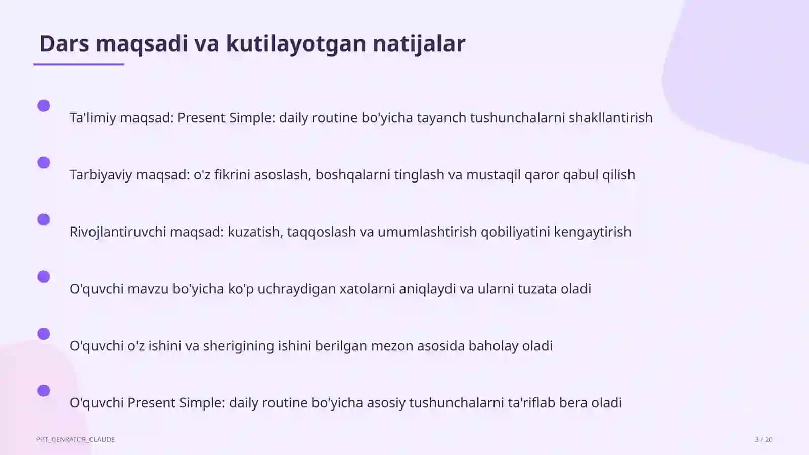 Present Simple: daily routine (3-sinf) 3