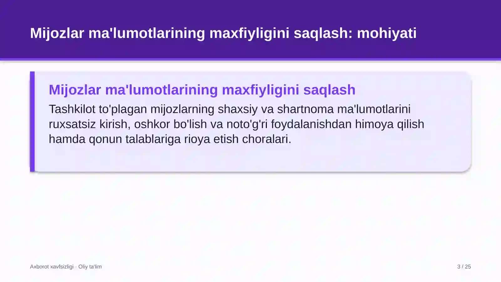 byudjet tashkilotlarida mijozlar ma'lumotlarining maxfiyligini saqlash 7304 3