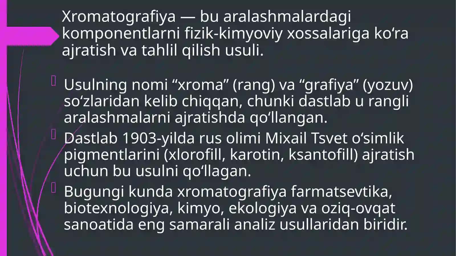 Xromatografiya usulida moddalarni ajratish 3