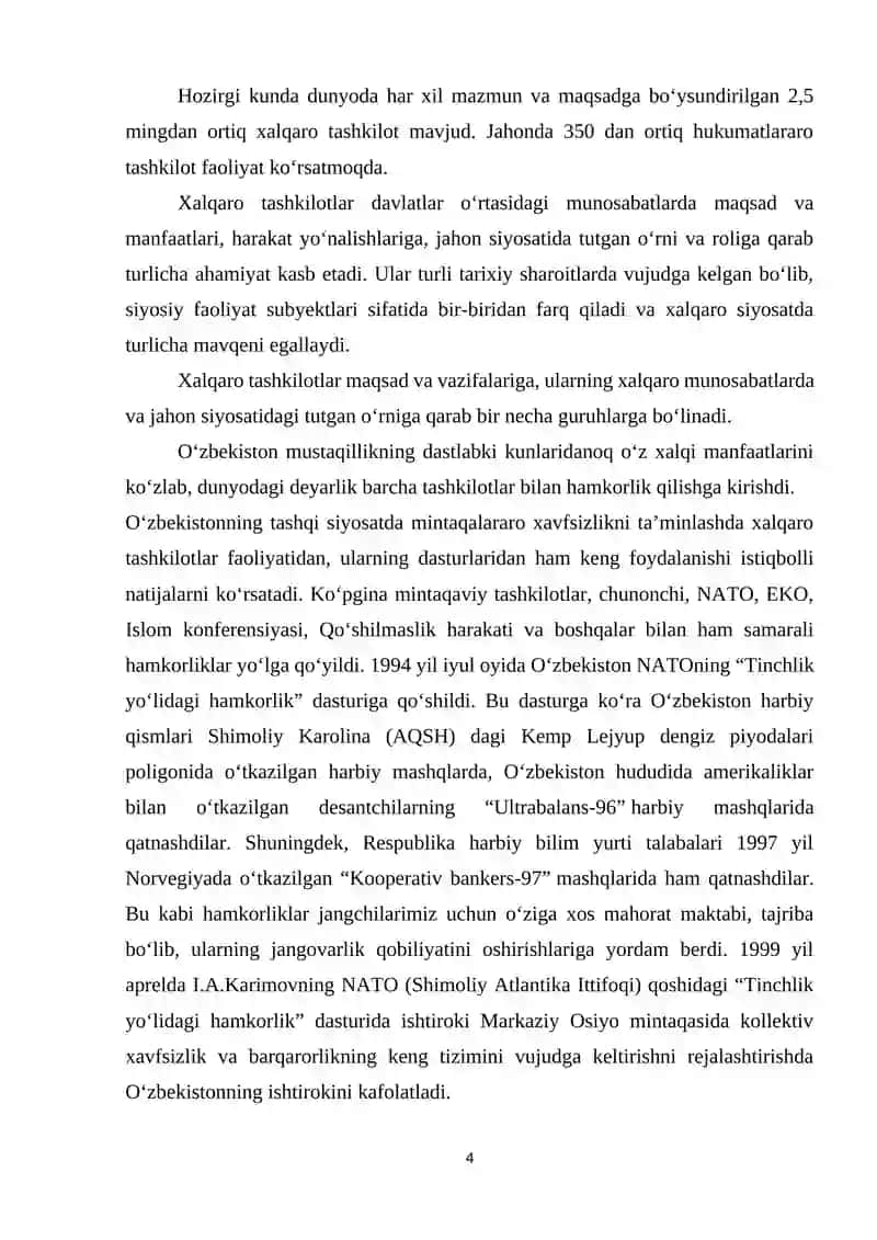 O’ZBEKISTONNING XALQARO TASHKILOTLAR BILAN HAMKORLIK ALOQALARI 3