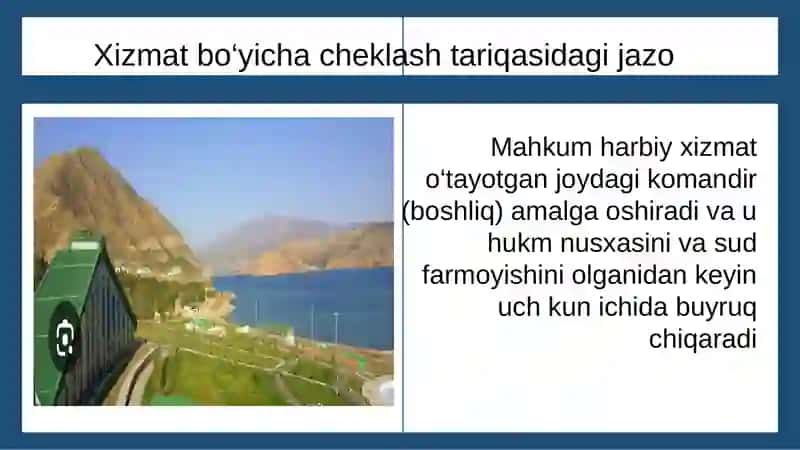 HARBIY XIZMATCHILARGA NISBATAN XIZMAT BO‘YICHA CHEKLASH VA INTIZOMIY QISMGA JO‘NATISH TARIQASIDAGI JAZOLARNI IJRO ETISH 3