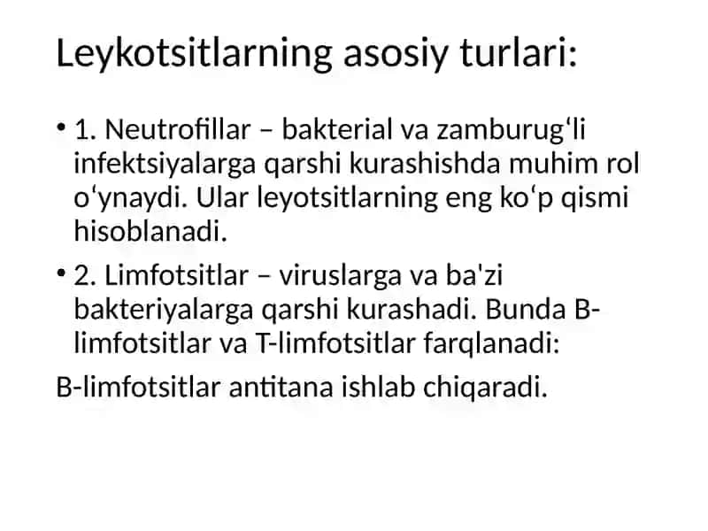Leykotsitlar metabolizmi xususiyatlari 3