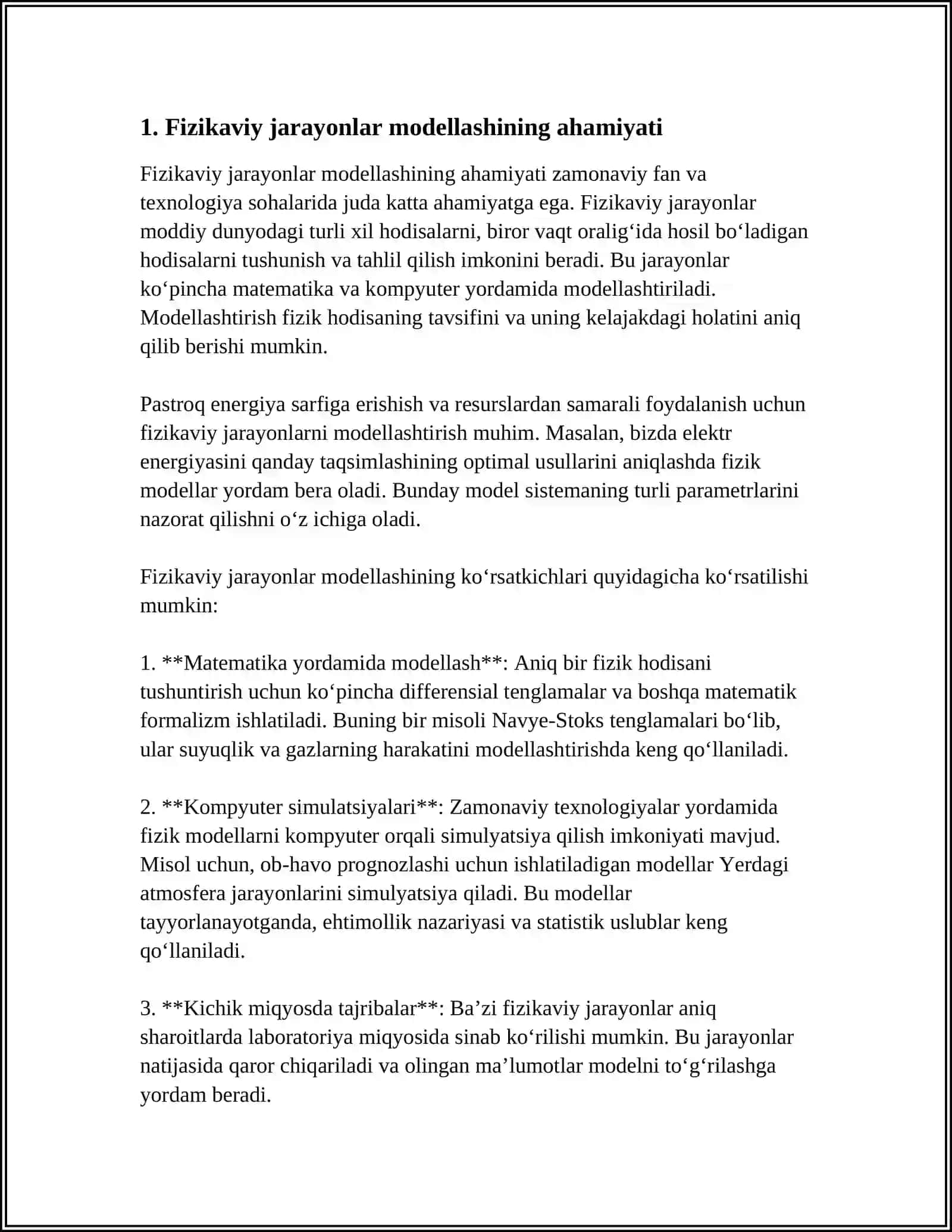 FIZIKAVIY JARAYONLARNI MODELLASHTIRISH IMKONIYATINI BERUVCHIDASTURIY VOSITALAR ORQALI FIZIKAVIY JARAYONLARNI MODELLASHTIRISH 3