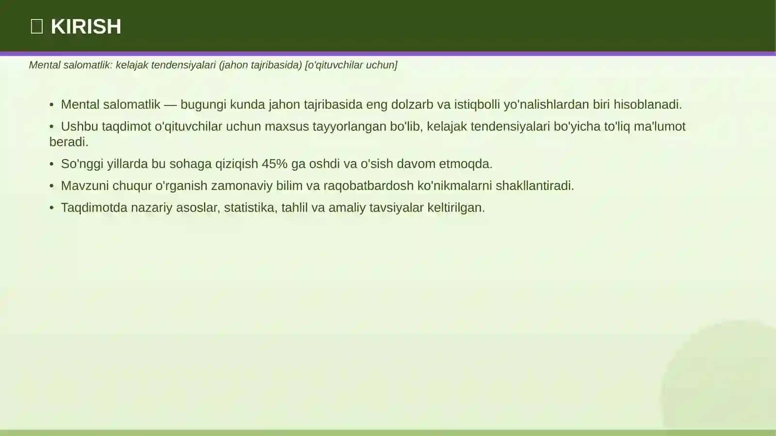 Mental salomatlik: Kelajak tendensiyalari (jahon tajribasida) [o'qituvchilar uchun] 3