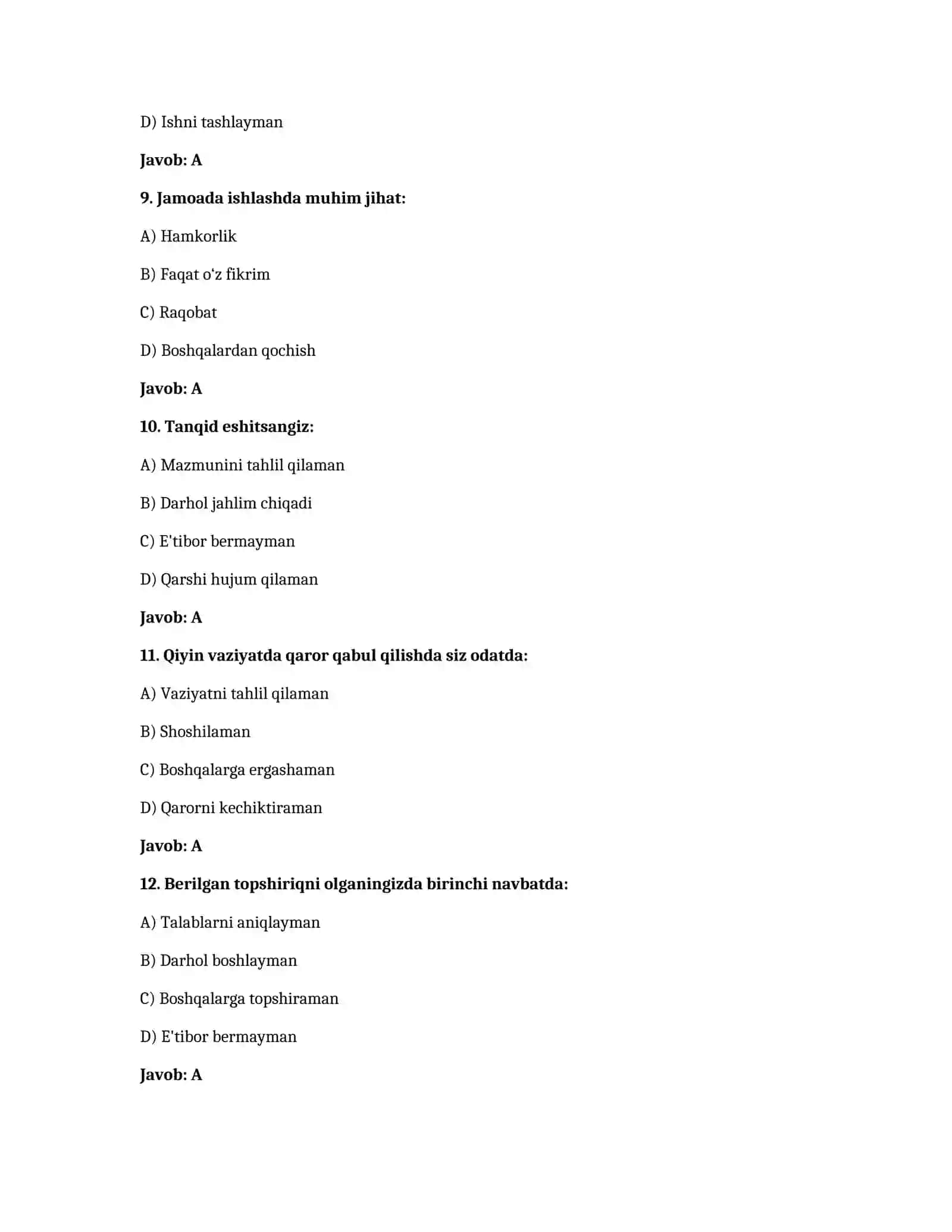 Ichki ishlar tizimiga kiruvchilar uchun psixologik testlar to'plami 3