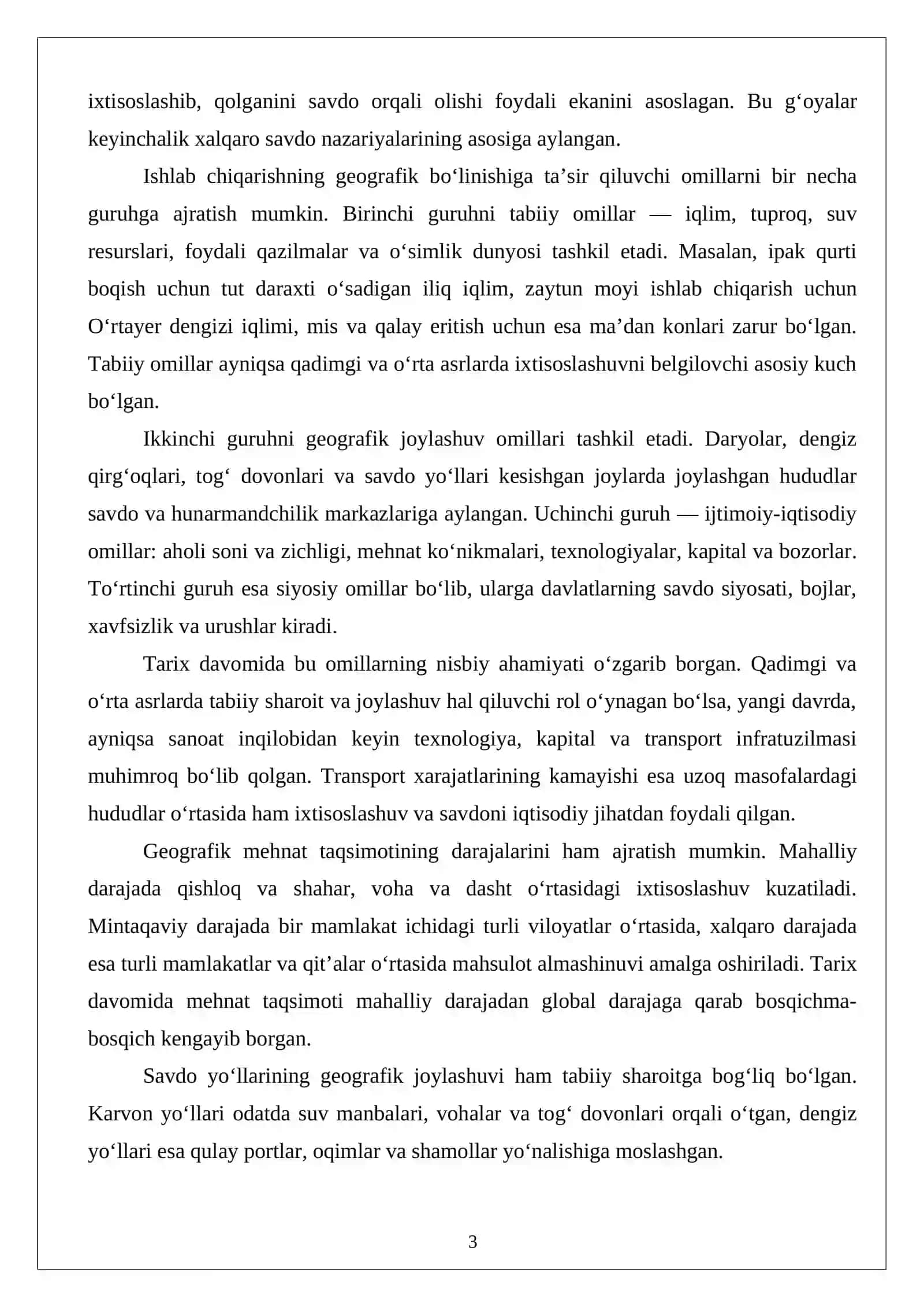 Savdo aloqalari va ishlab chiqarishning geografik bo‘linishi 3