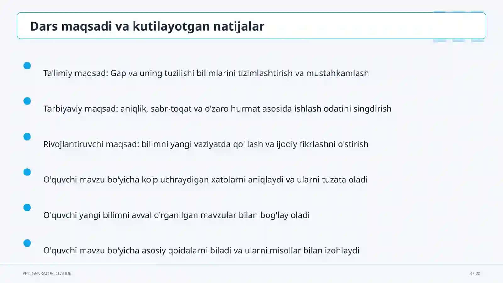 Boshlang'ich sinf: Ona tili va o'qish (1– 4) — ochiq dars uchun 3