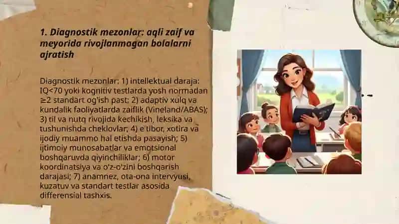 Aqli zaif va meyorida rivojlanmagan maktabgacha yoshdagi bolalarga solishtirma pisixologik pedagogik tavsifnoma tuzish 3