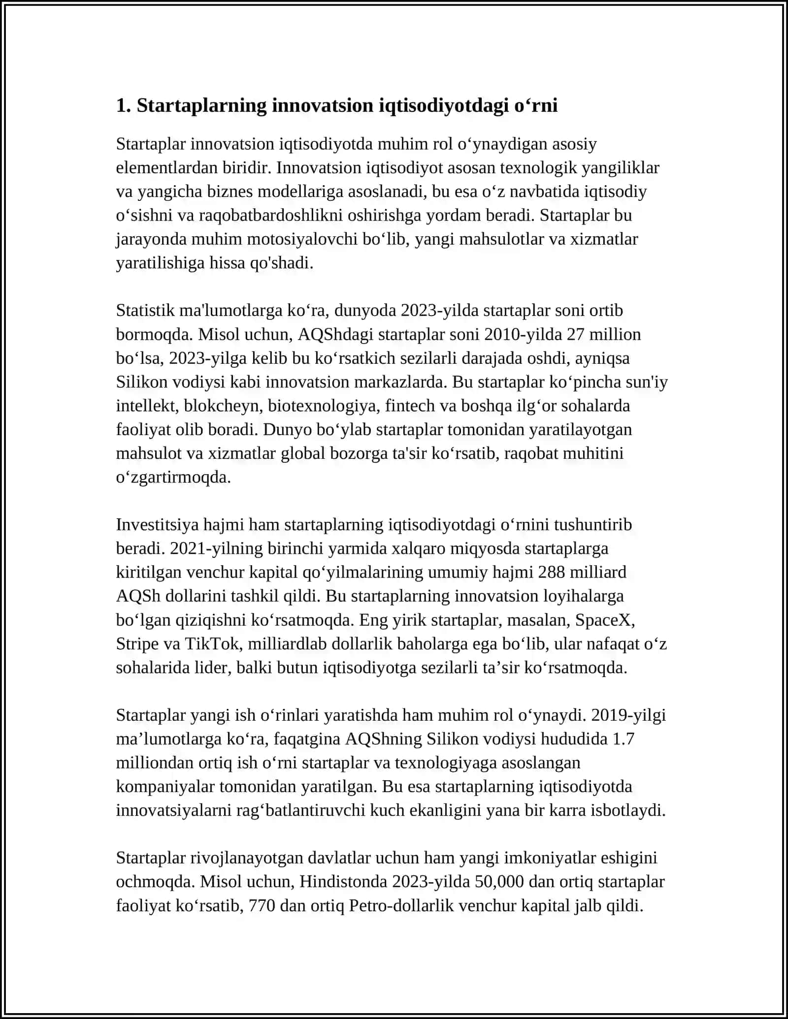 INNOVATSION IQTISODIYOTDA STARTAPLARNING O'RNI VA AXAMIYATI 3