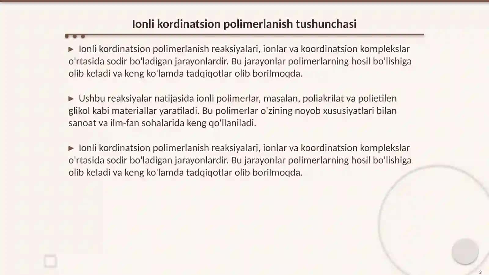 Ionli kordinatsion polimerlanish reaksiyalari 3