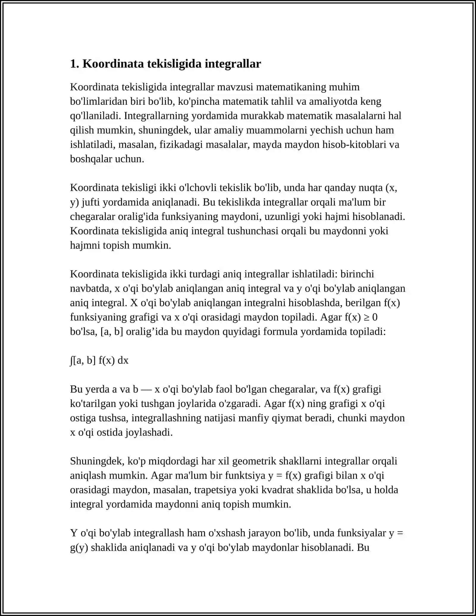 ANIQ INTEGRALLAR GEOMETRIK TATBIQLAR 3