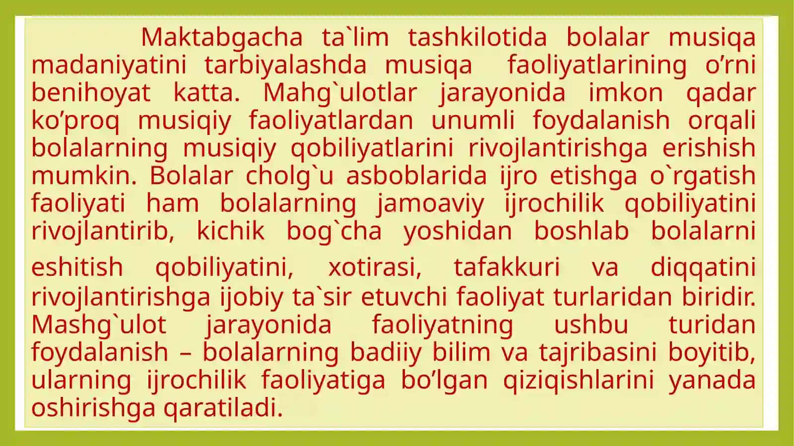 Maktabgacha ta’lim muassasalarida musiqa cholg’u asboblarida ijroga o’rgatish 3