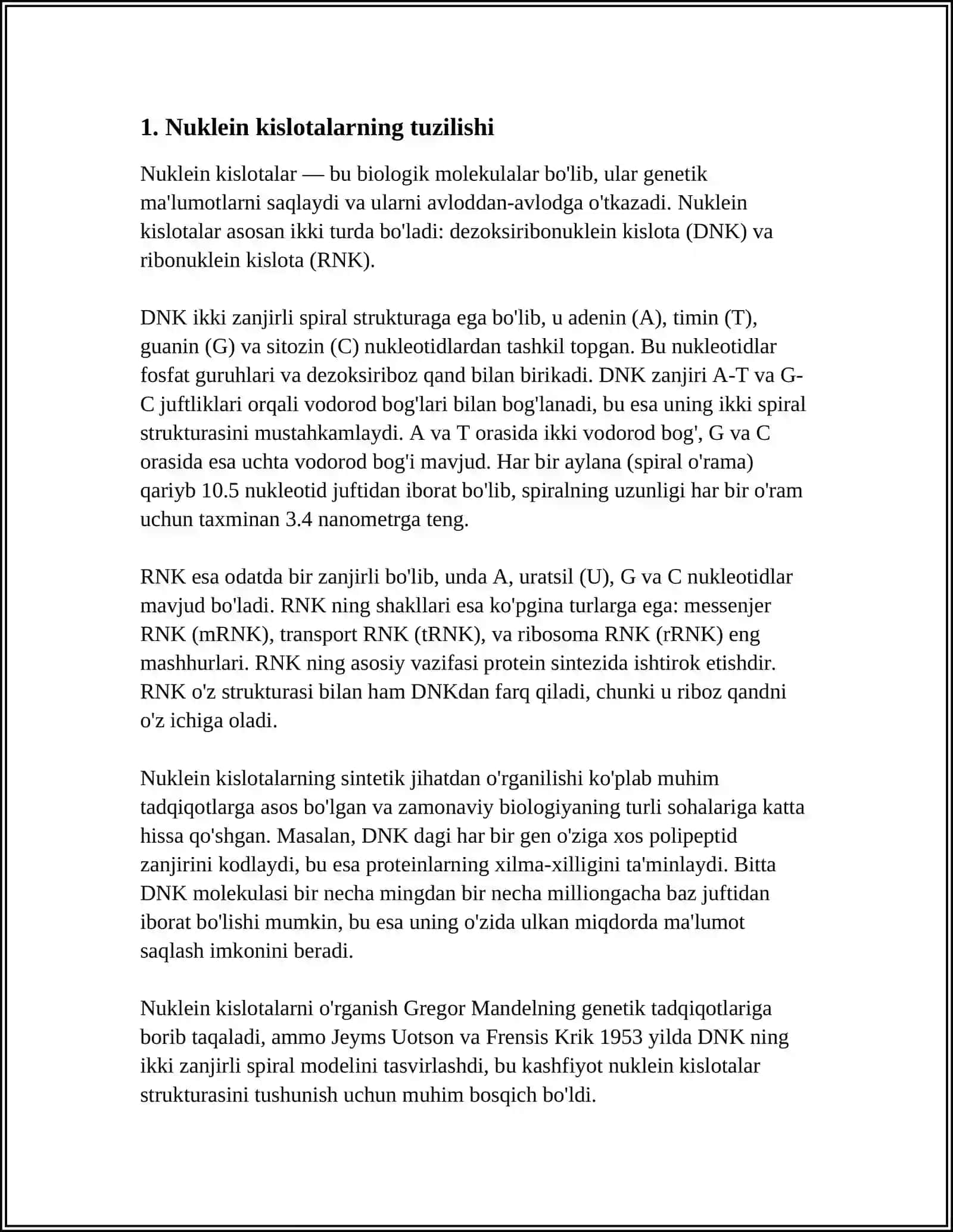 NUKLEIN KISLOTALARNING TUZILISHI TARKIBI VA XOSSALARI 3