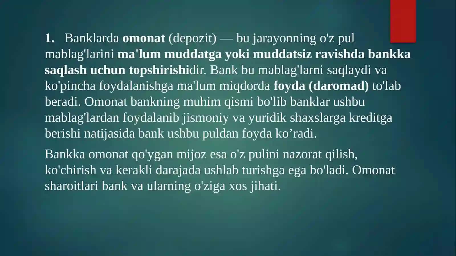Omonatlar va kreditlar 3