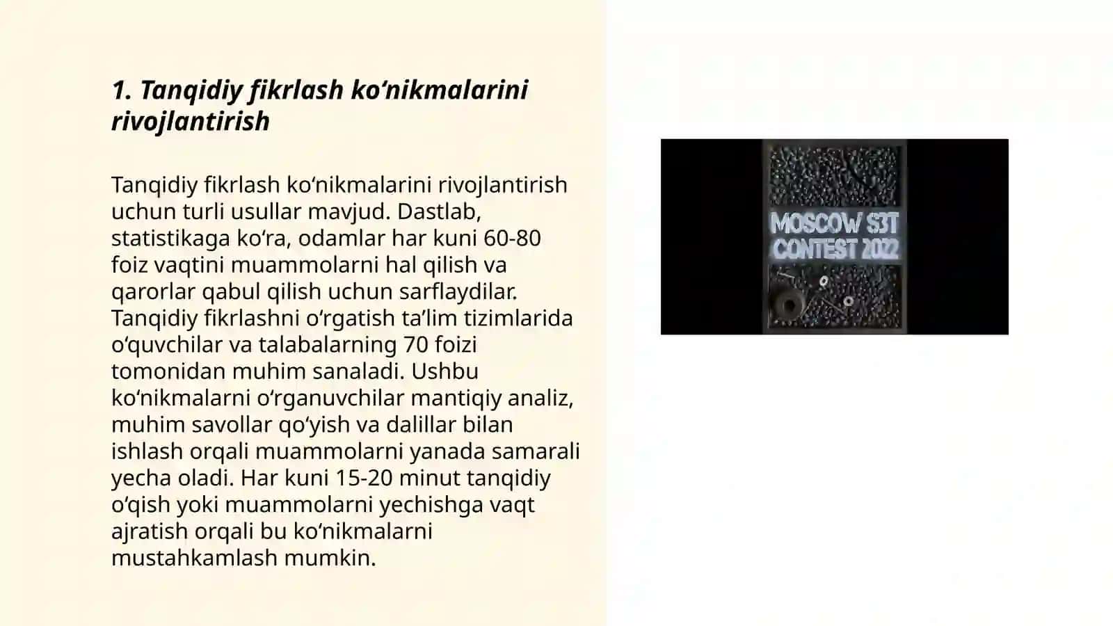 XXI asr ko‘nikmalarini shakillantirish yo‘llari. Fikrlashni baholash 3