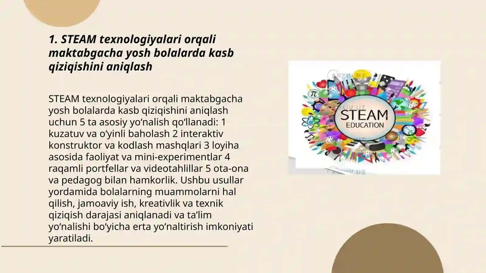 STEAM TALIM TEXNOLOGIYASI ASOSIDA MAKTABGACHA YOSHDAGI BOLALARNI KASBGA YO'NALTIRISH 3