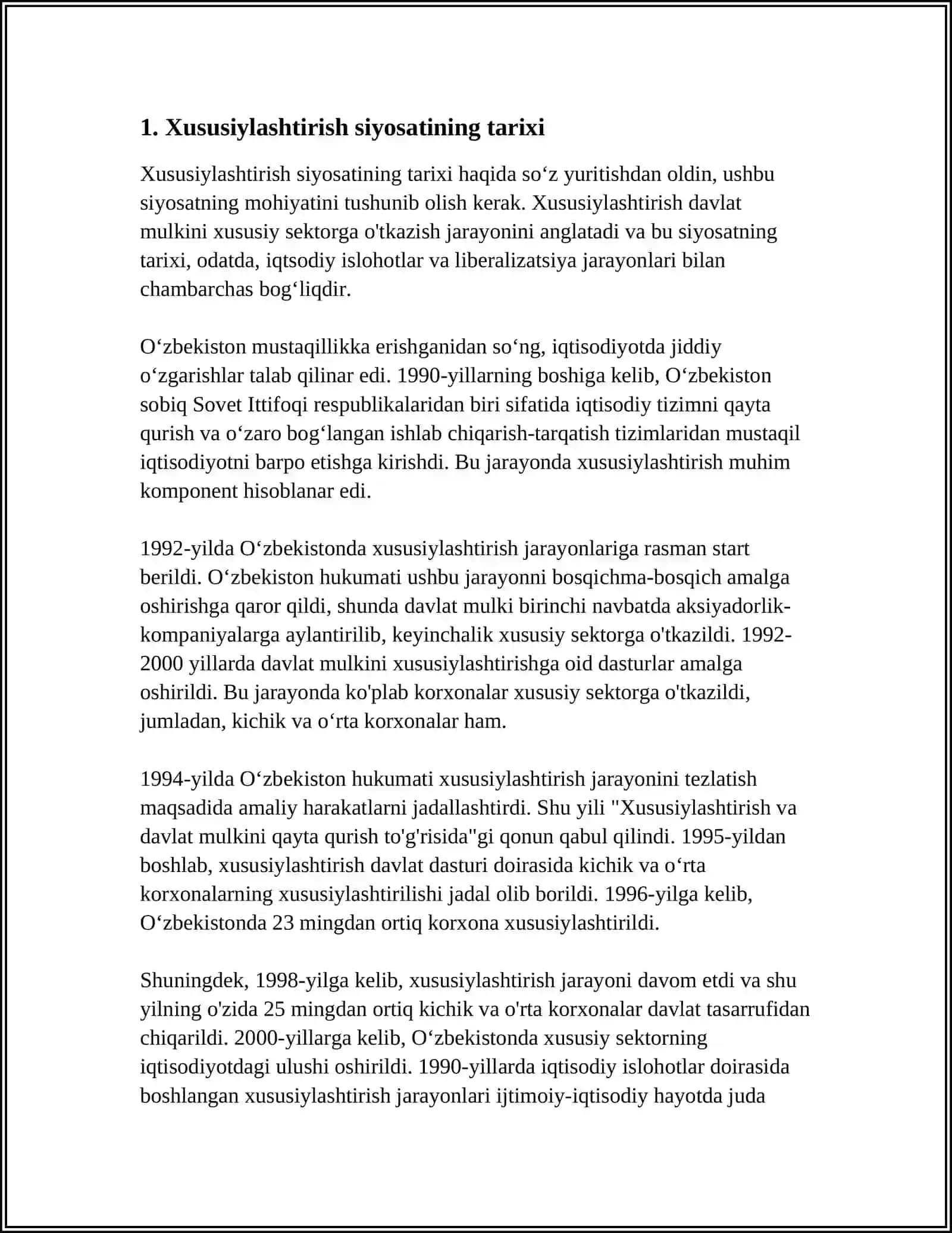Xususiylashtirish siyosati va uning iqtisodiyotdagi o‘rni 3