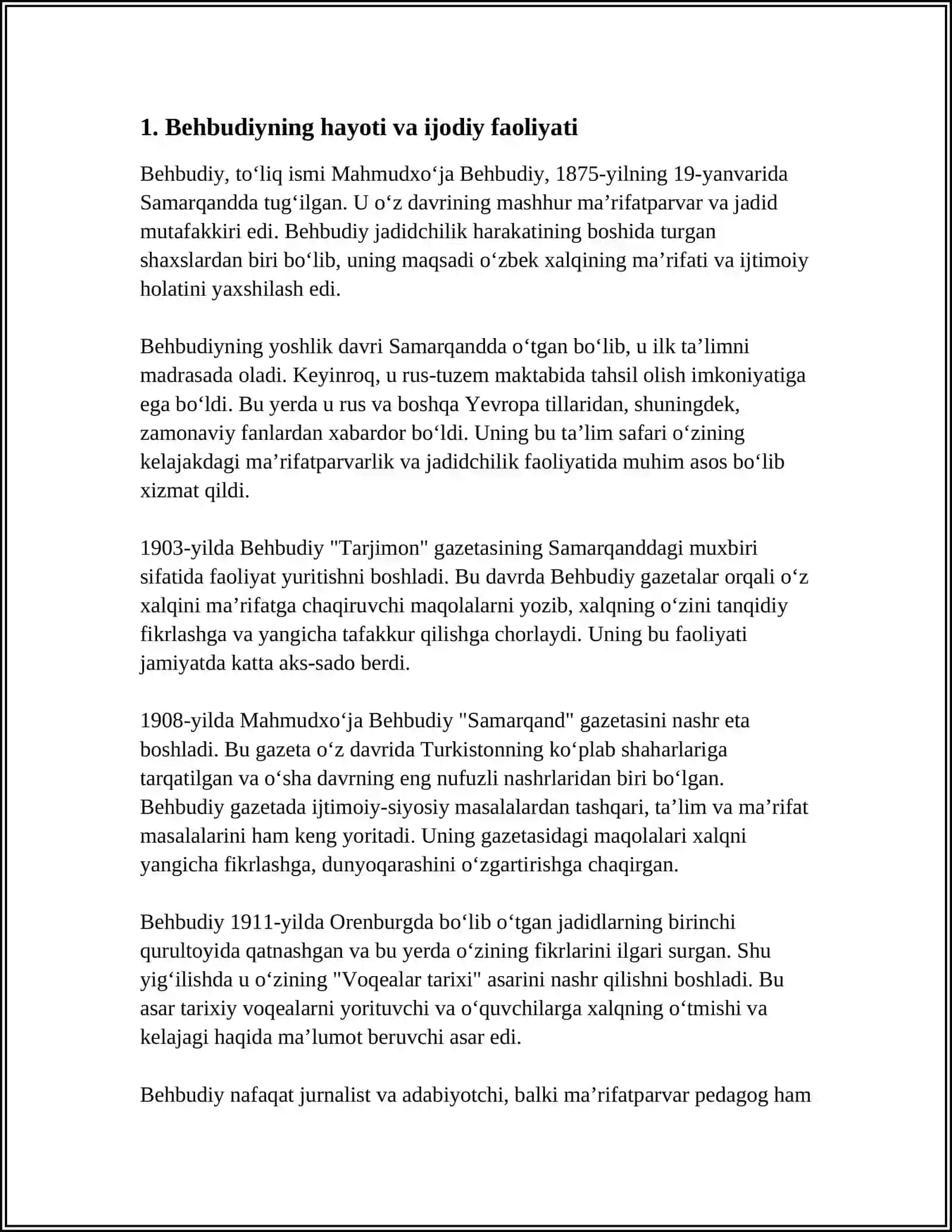 MAXMUDXOʻJA BEHBUDIYNING ISMOILBEK HAZRATLARI MAQOLASIGA TAHLIL 3