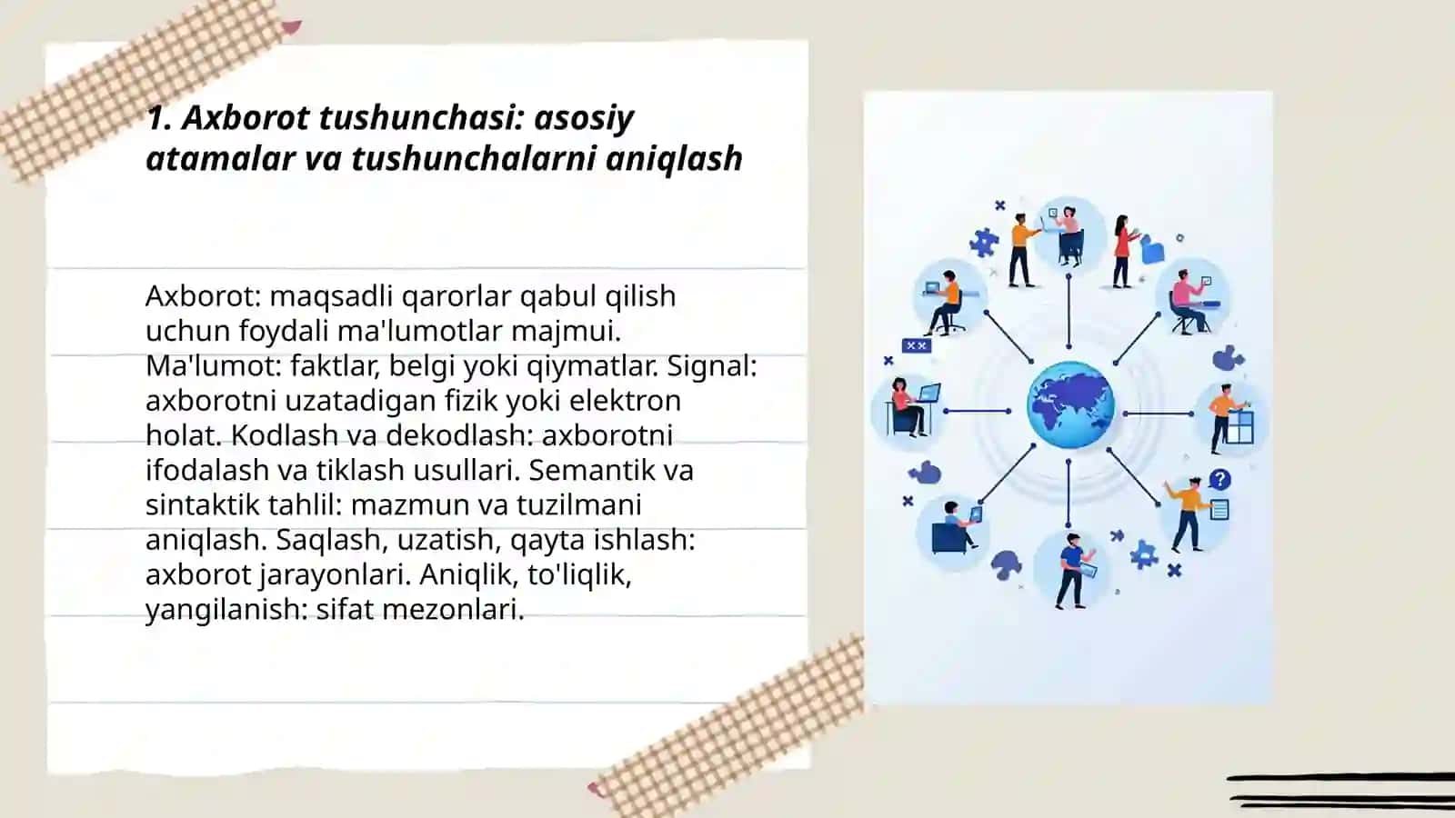 Axborot tushunchasi haqida tasavvurlarni shakllantirish: axborotni ajratib olish, qayta ishlash va taqdim etish bo'yicha topshiriqlar 3