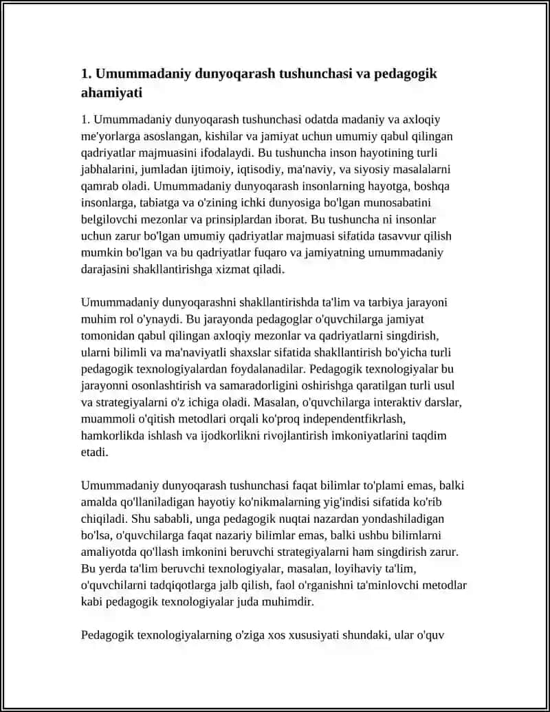 UMUMMADANIY DUNYOQARASHNI SHAKLLANTIRISH TEXNOLOGIYALARI HAM PEDAGOGIK TEXNOLOGIYALARINING OʻZIGA XOS XUSUSIYATLARI 3