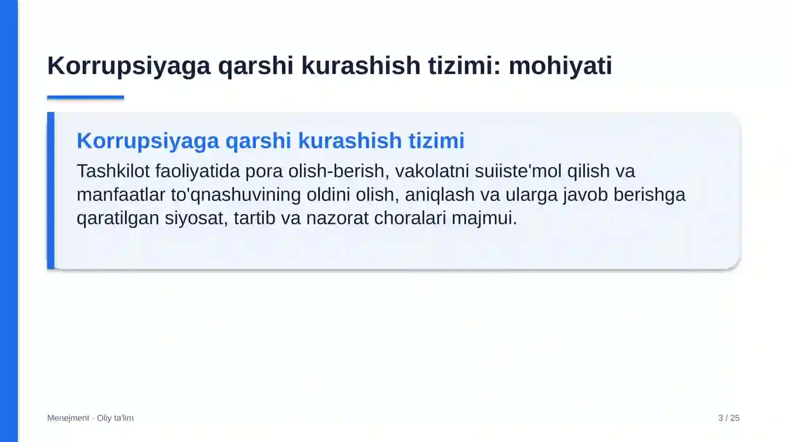 Ekologiya sohasida korrupsiyaga qarshi kurashish tizimi 3