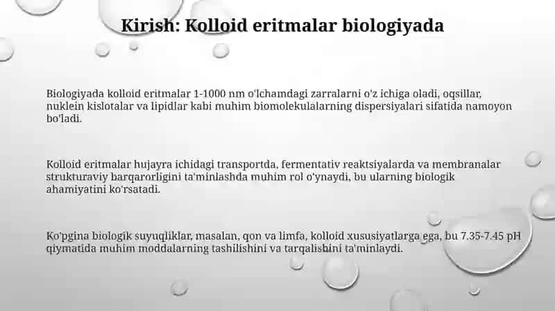 Biologik jarayonlardagi kolloid eritmalar 3