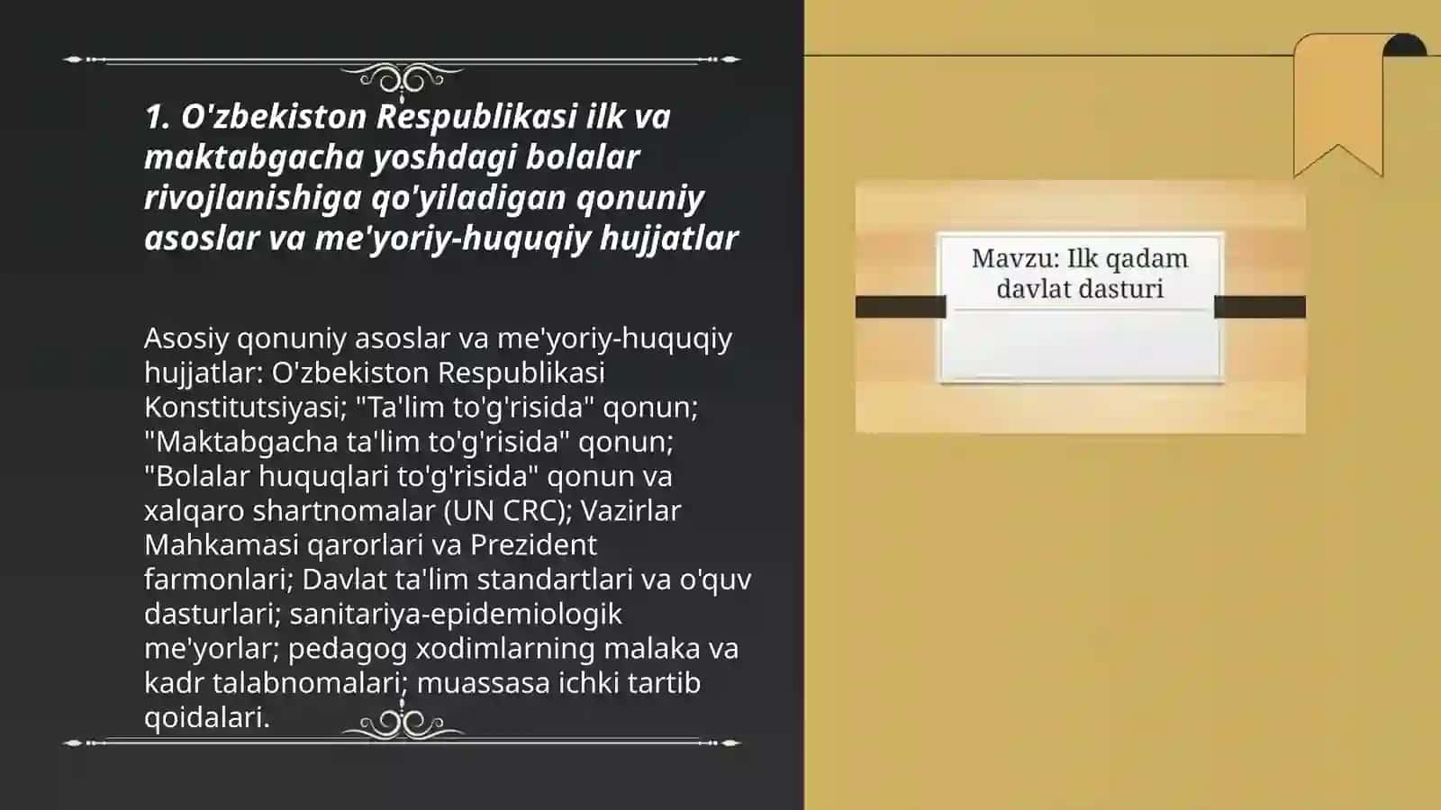Ózbekiston Respublikasi ilik va maktabgacha yoshdagi bolalar rivojlanishiga qòyiladigan davlat talablari 3