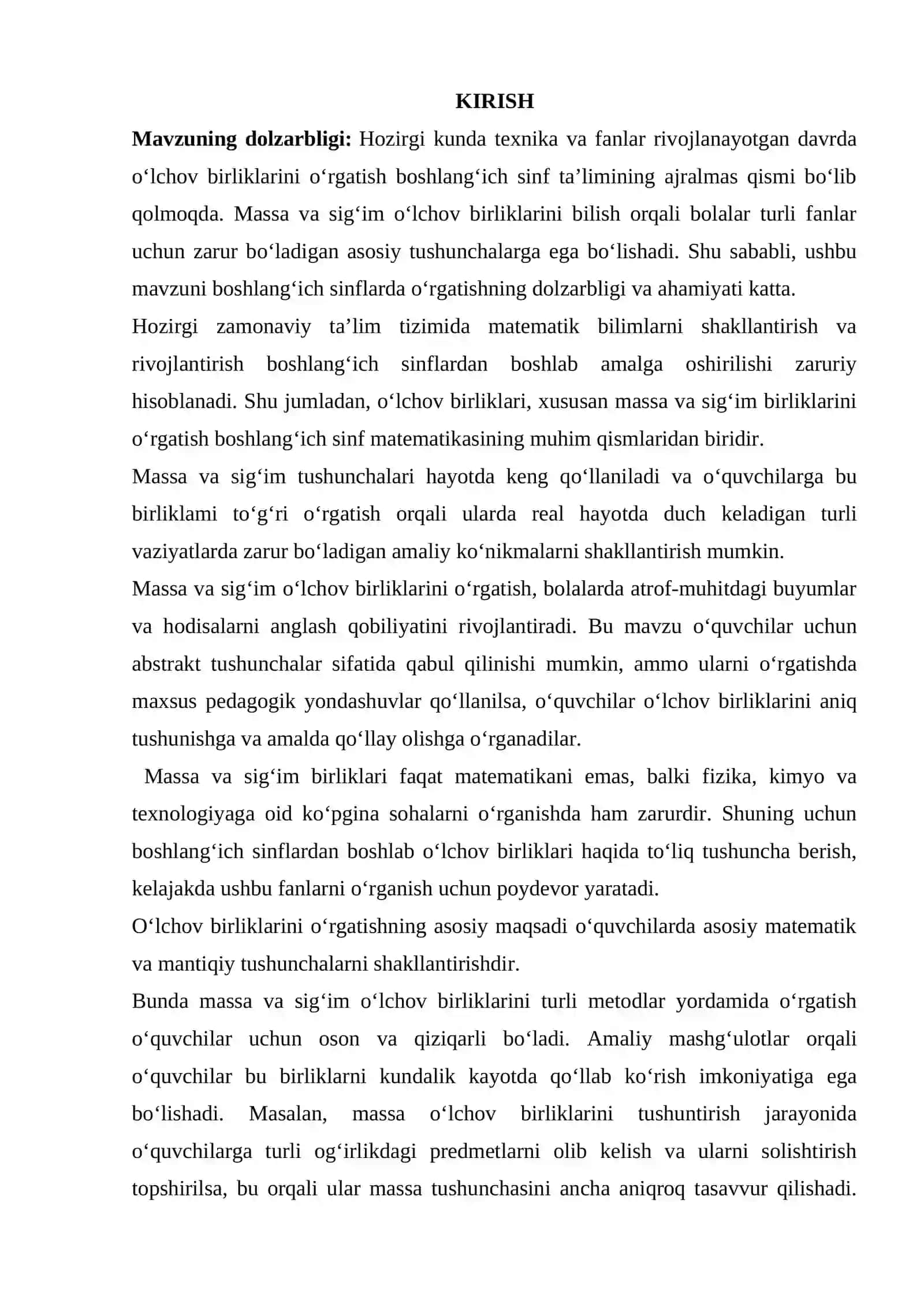 Boshlang‘ich sinflarda massa va sig‘im o‘lchov birliklari o‘rgatish metodikasi 3