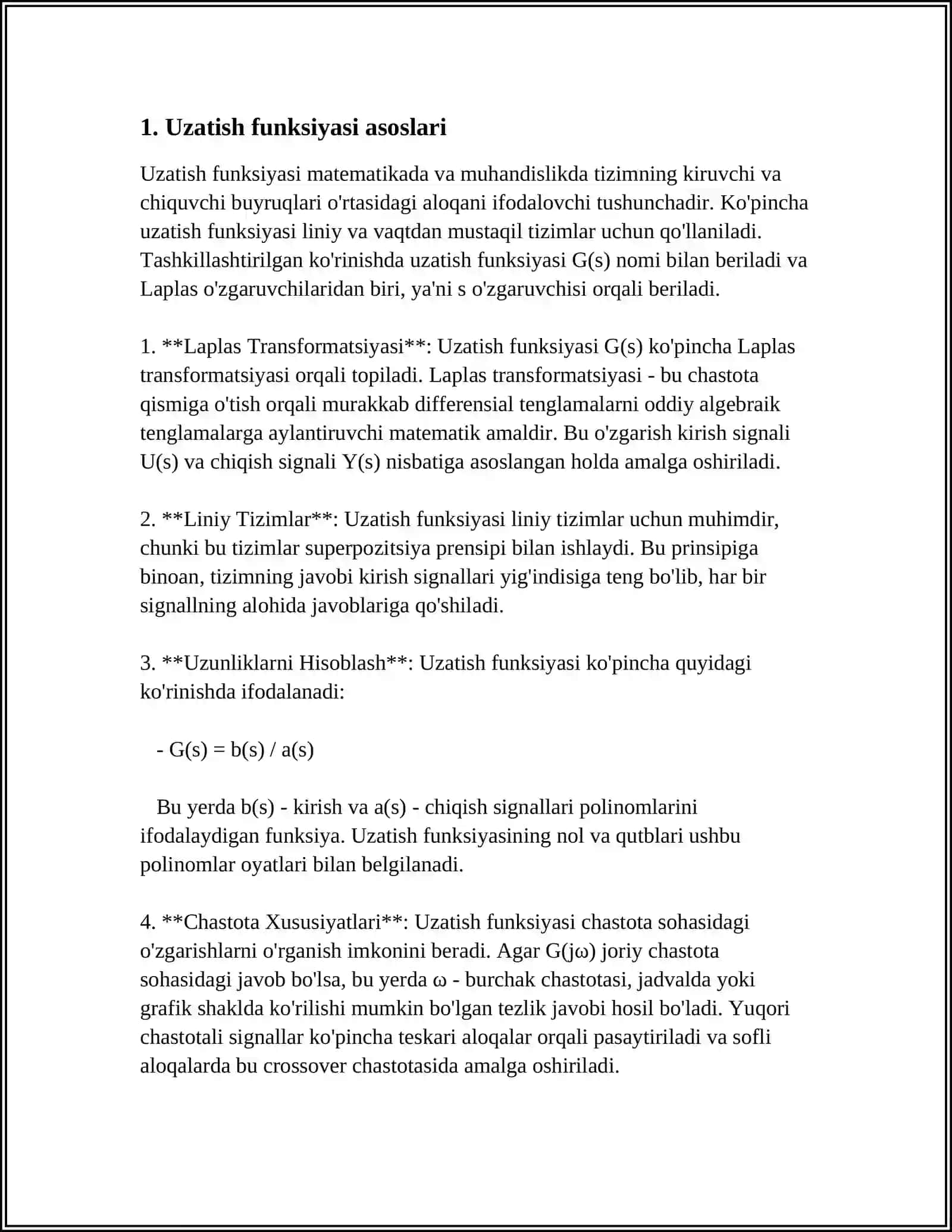 OBYEKTNING CHASTOTALI XARAKTERISTIKALARI BO‘YICHA UZATISH FUNKSIYASINI ANIQLASH 3