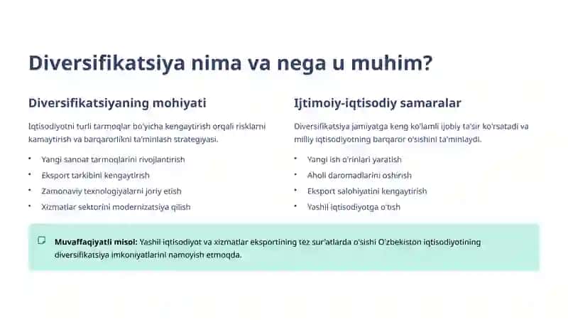 Milliy Iqtisodiyotni Diversifikatsiya Qilish: Barqaror Rivojlanish Yo'lida 3