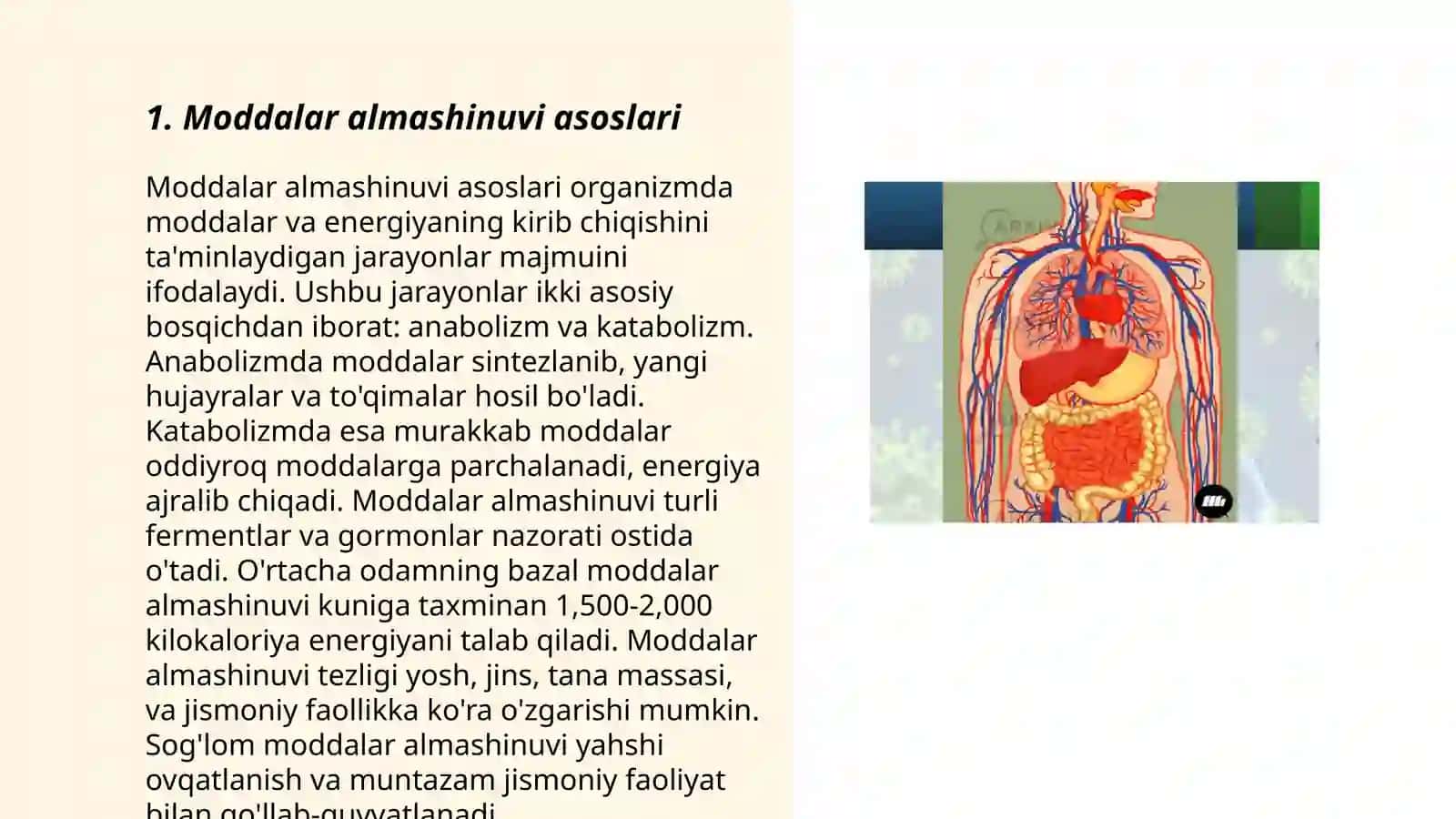 Moddalar va energiya almashinuvi.Tana haroratini boshqarilishi (termoregulyatsiya) 3