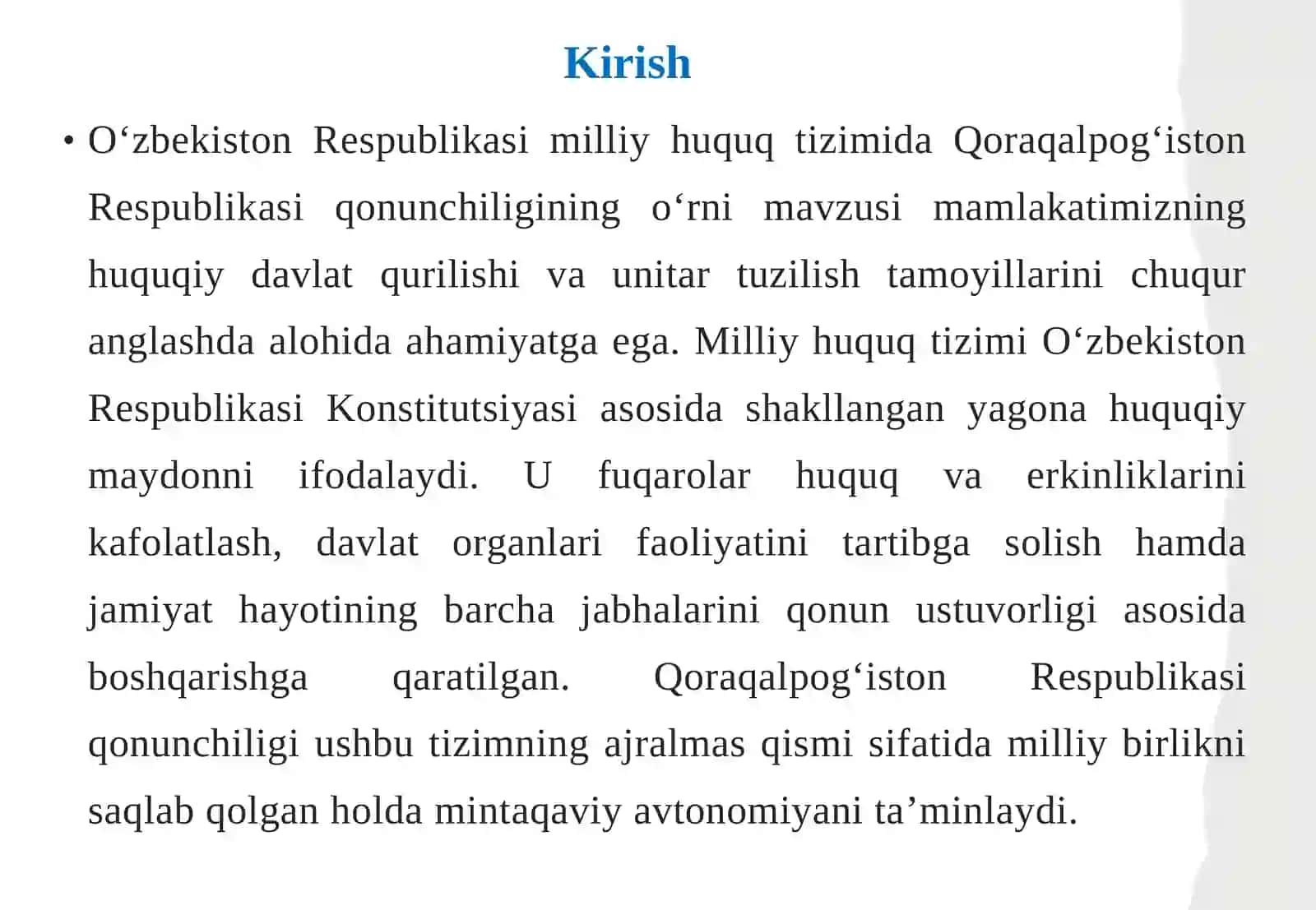 O‘zbekiston Respublikasi milliy huquq tizimida Qoraqalpog‘iston Respublikasi qonunchiligi 3