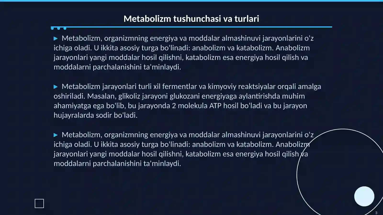 Metabolizmda energiya hosil boʻlishi va sarflanishi 3