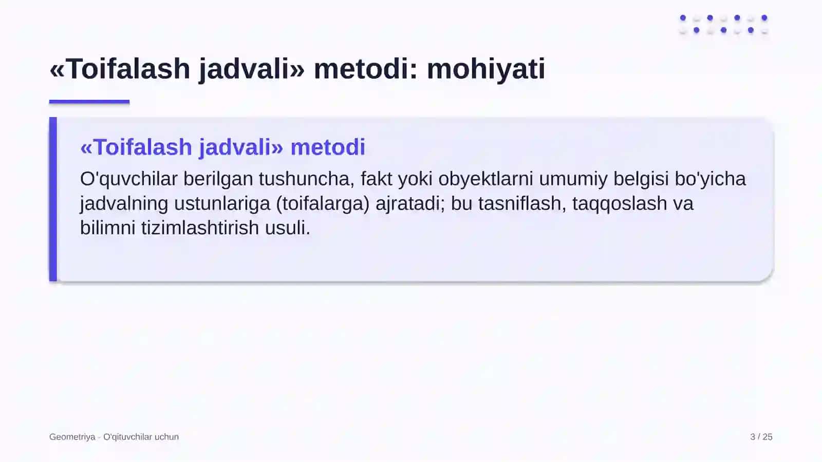 geometriya darslarida toifalash jadvali metodidan foydalanish 6165 3