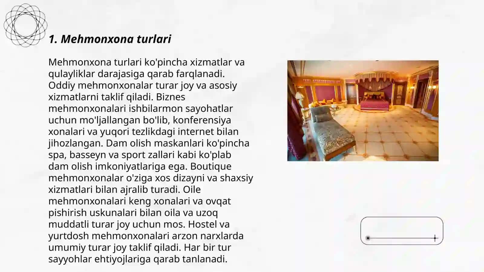 Mehmonxona va ularning kategoriya boʻyicha turlari 3