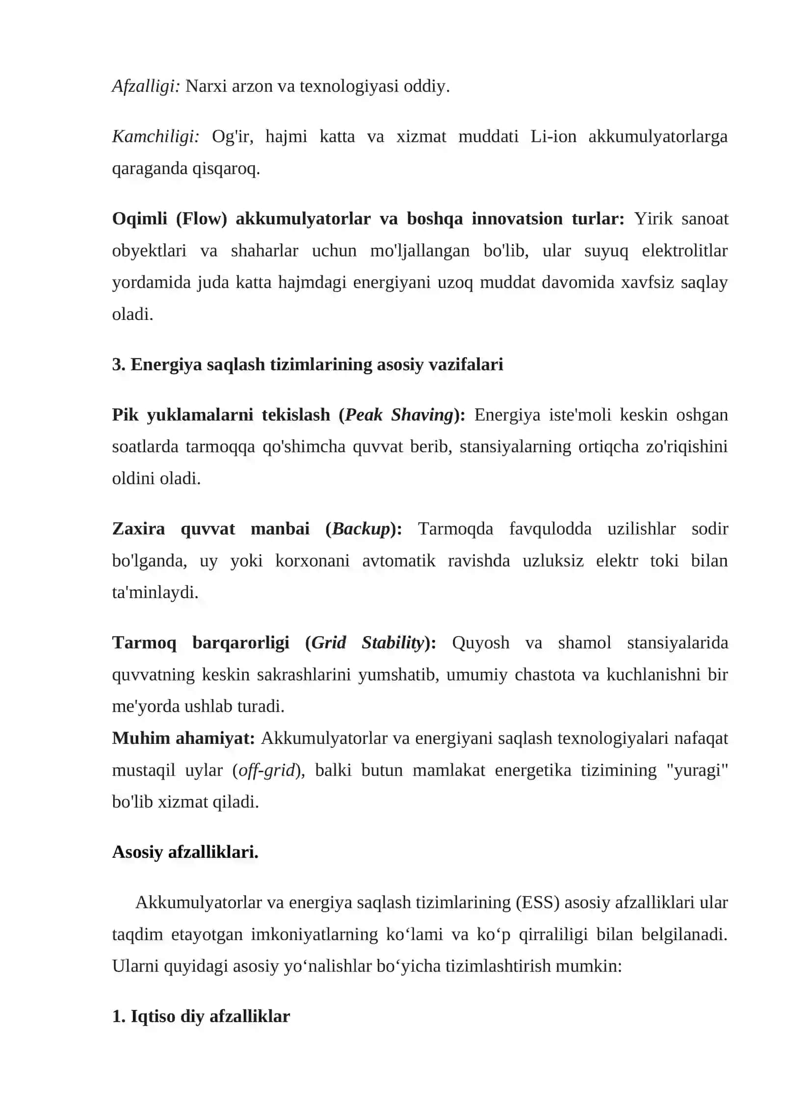 Energiya saqlash tizimlari (akkumulyatorlar) 3