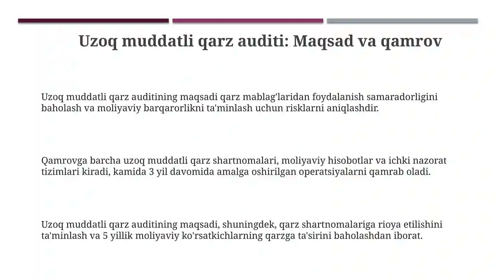Uzoq muddatli qarzdorlik auditi 3