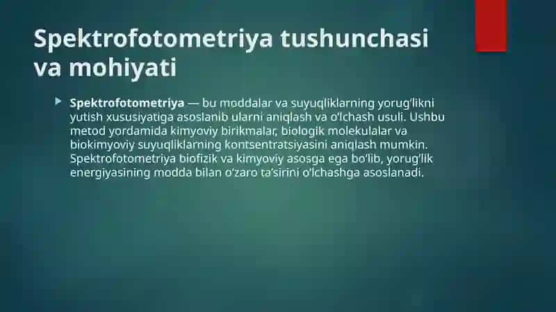 Psektrofotometriya asoslari va undan tibbiy biologik tahlillarda foydalanish 3