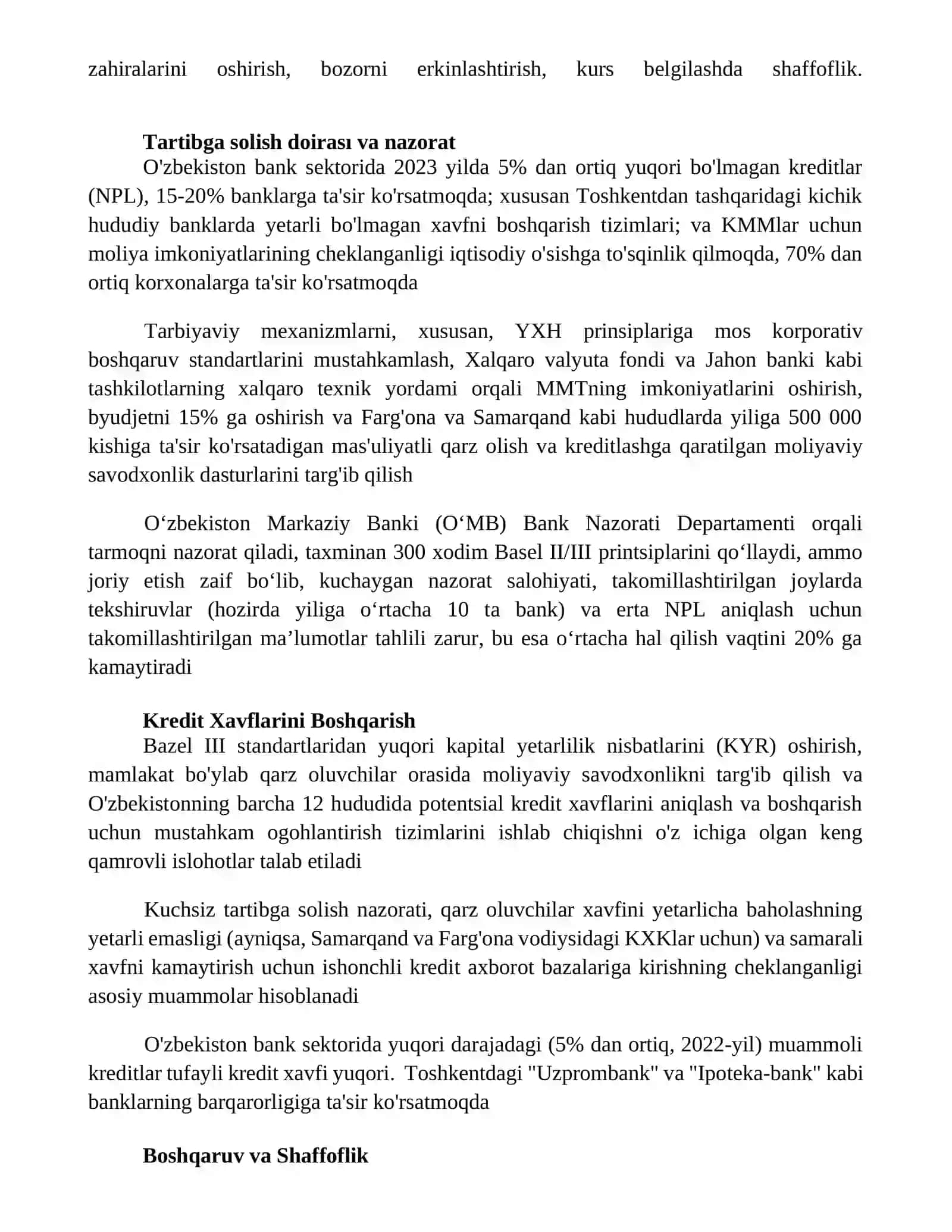 Oʻzbekiston bank tizimidagi asosiy muammolar va yechimlar 3