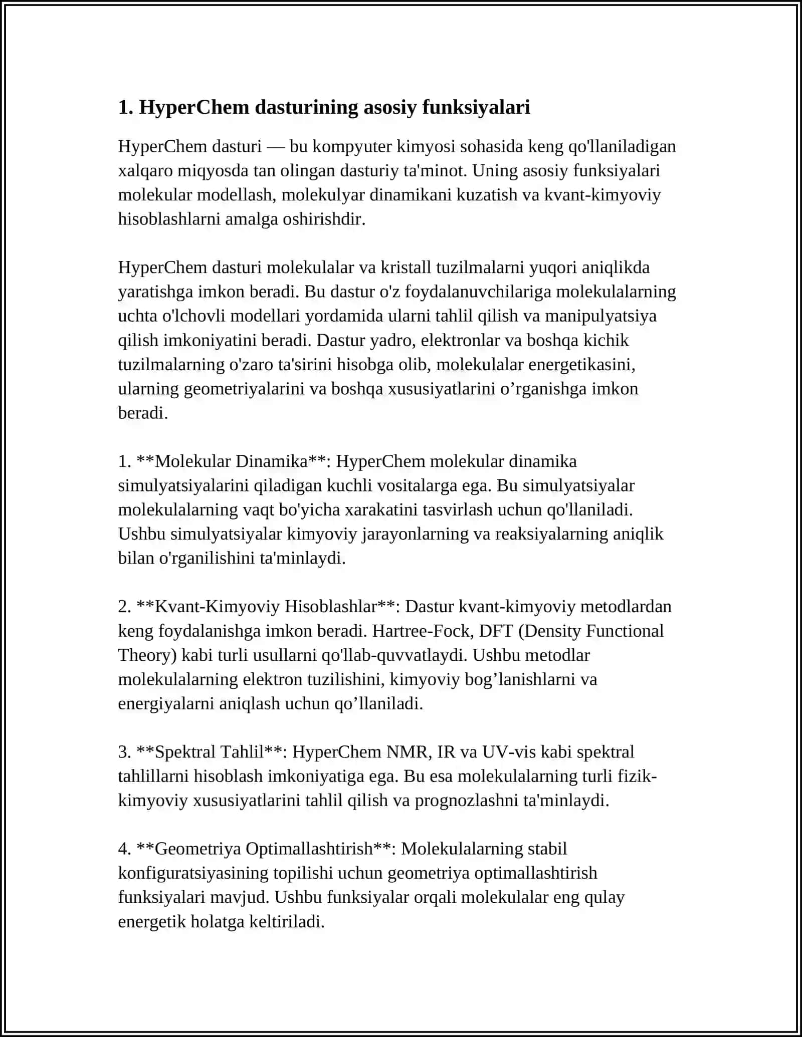 HYPERCHEM DASTUR MISOLIDA ZAMONAVIY JAMLANGAN HISOB DASTURLARI BILAN ISHLASH 3