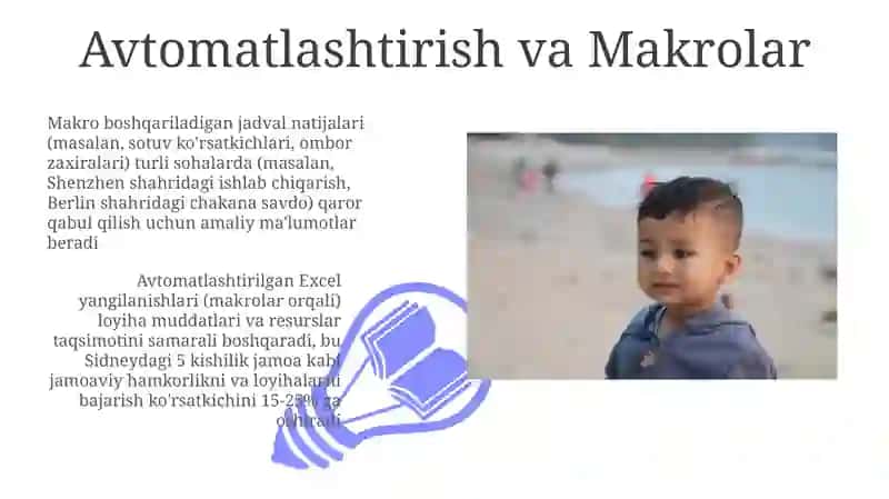 Avtomatlashtirilgan Excel yangilanishlari (makrolar orqali) loyiha muddatlari va resurslar taqsimotini samarali boshqaradi 3