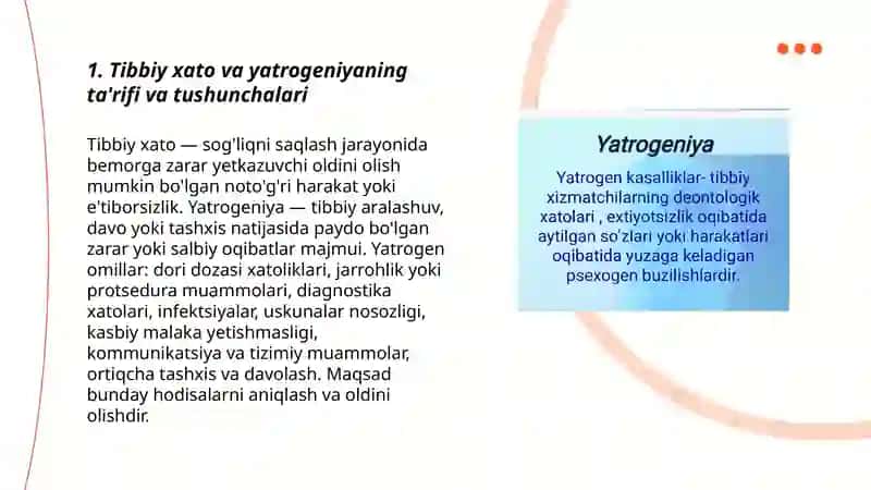 Tibbiy xato yatrogeniya tushunchasi yatrogeniya va yatrogen omillar Umurzoqov islom 3