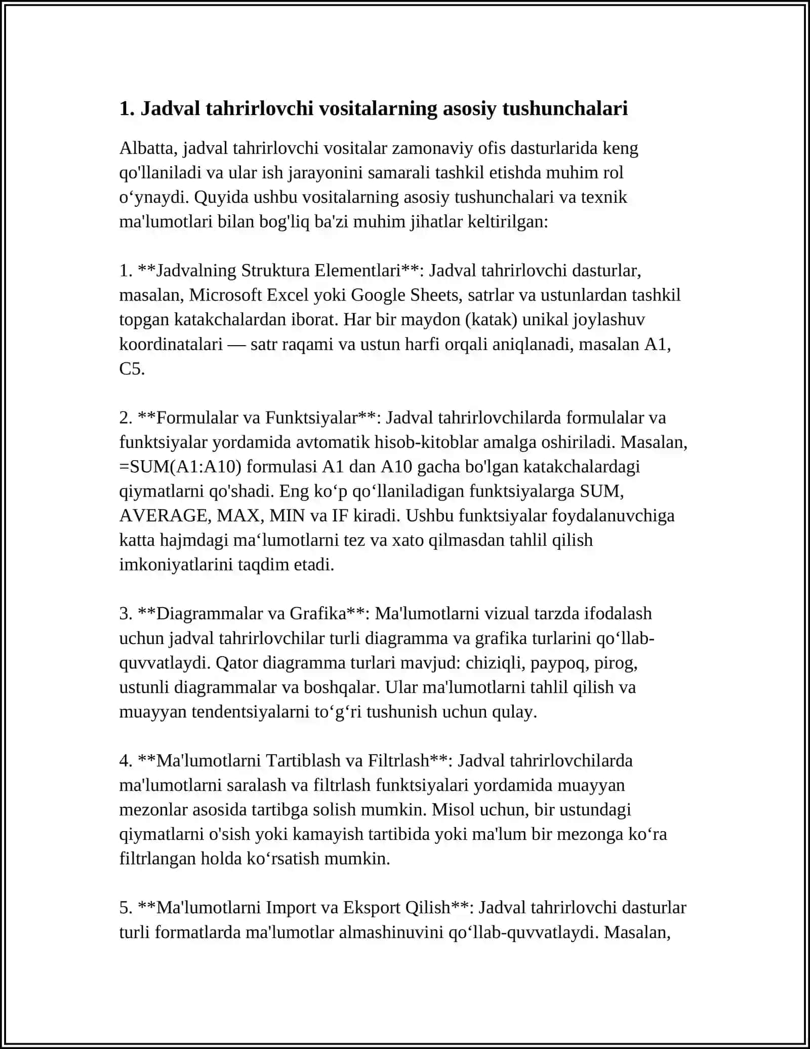 IQTISODIY AXBOROTLARNI JADVAL REDAKTORI VOSITALARIDAN FOYDALANGAN HOLDA QAYTA ISHLASH DASTURLARI 3