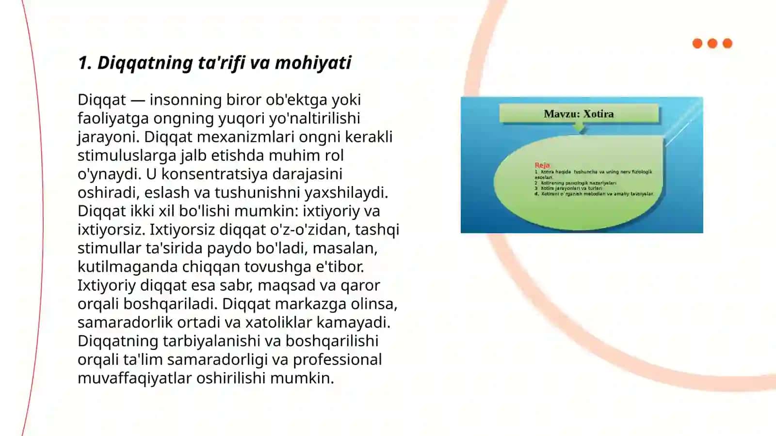 Diqqat haqida tushuncha va uning nerv-fiziologik asoslari 3