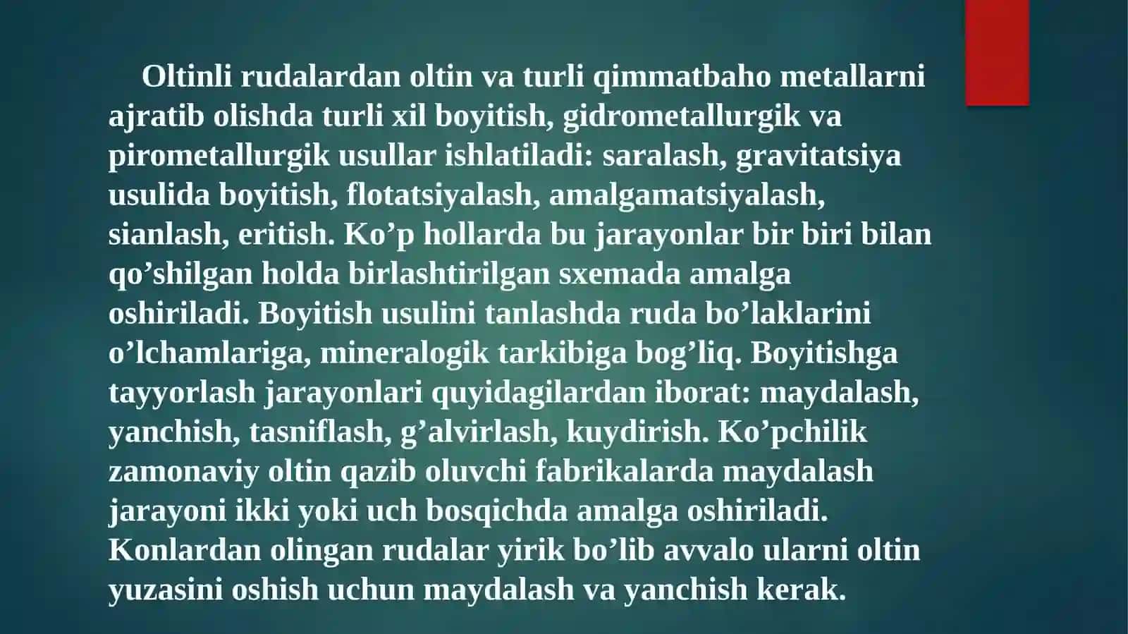 OLTIN VA KUMUSH TARKIBLI RUDALARNI QAYTA ISHLASHGA TAYYORLASH VA BOYITISH JARAYONLARI 3